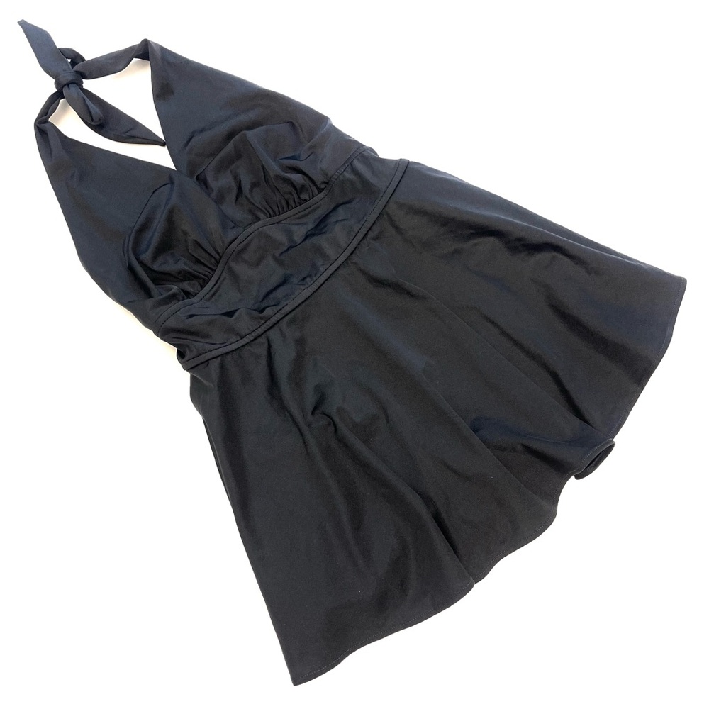 Mainstream One Piece Swimsuit Swim Dress Tie Halter Neck in Black